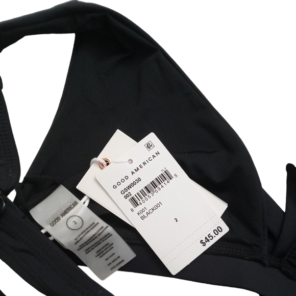 Good American Plunge Triangle Swim Top — Classic Black Beachwear Size 2(M) - Picture 5 of 6